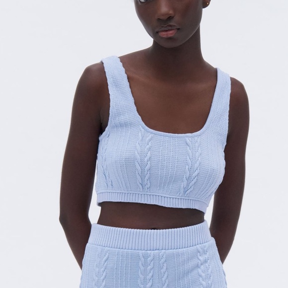 Zara Tops - Zara Light Blue Cableknit Cropped Tank Top Size L